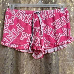PINK Victorias Secret Hot Pink White Ruffle Pajama Lounge Shorts Small